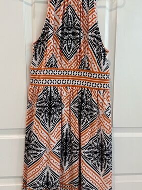 London Times Orange Blue Print Sleeveless Sundress Size 8